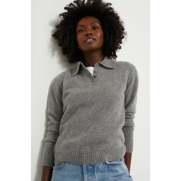 Alex Mill Alice Polo Collared Pull Over Sweater Cashmere Heather Grey Size XL